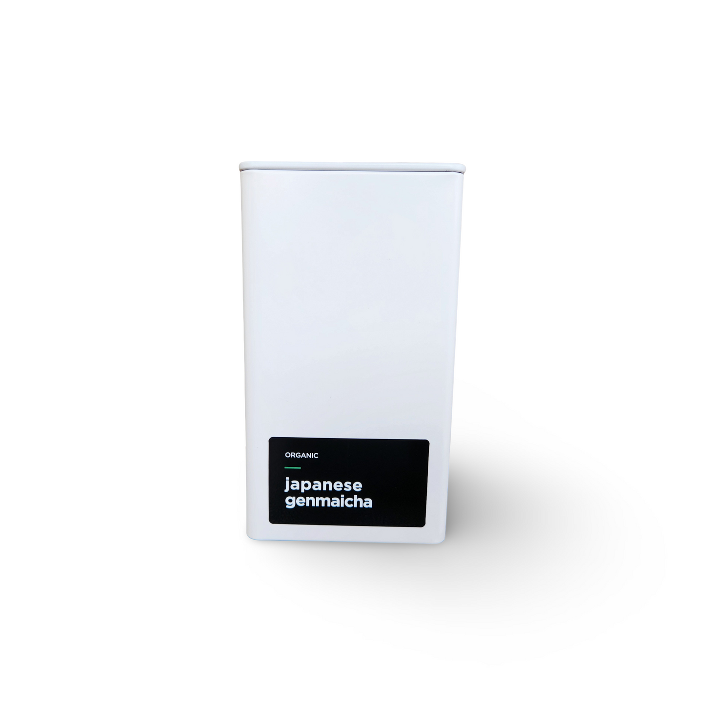 Monimo Japanese Genmaicha – premium green tea hand-packed in Australia in reusable large-size white tin.