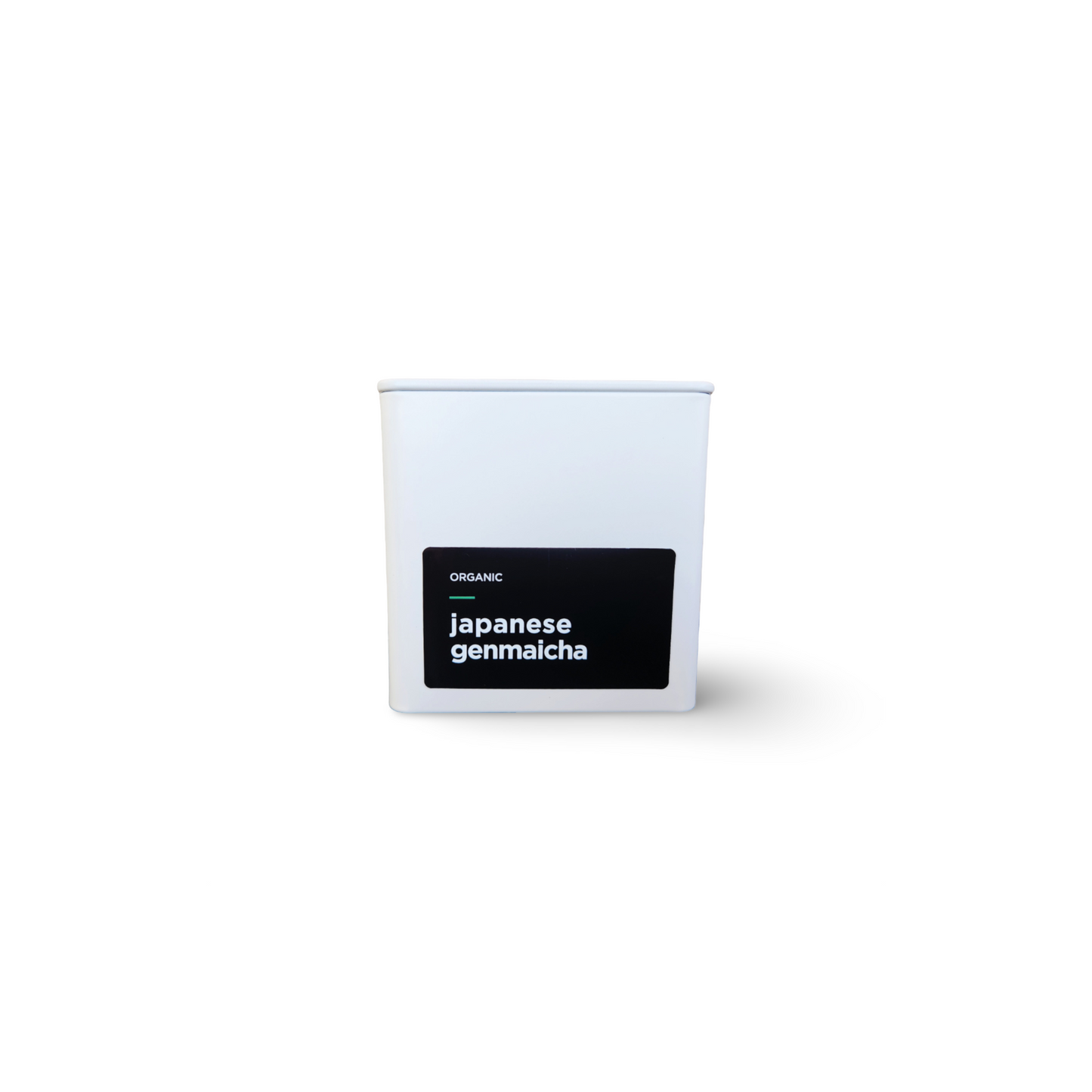 Monimo Japanese Genmaicha – premium green tea hand-packed in Australia in reusable medium-size white tin.