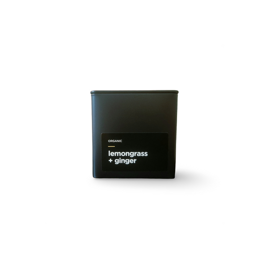 Monimo Lemongrass and Ginger – premium herbal tea hand-packed in Australia in reusable medium-size black tin.