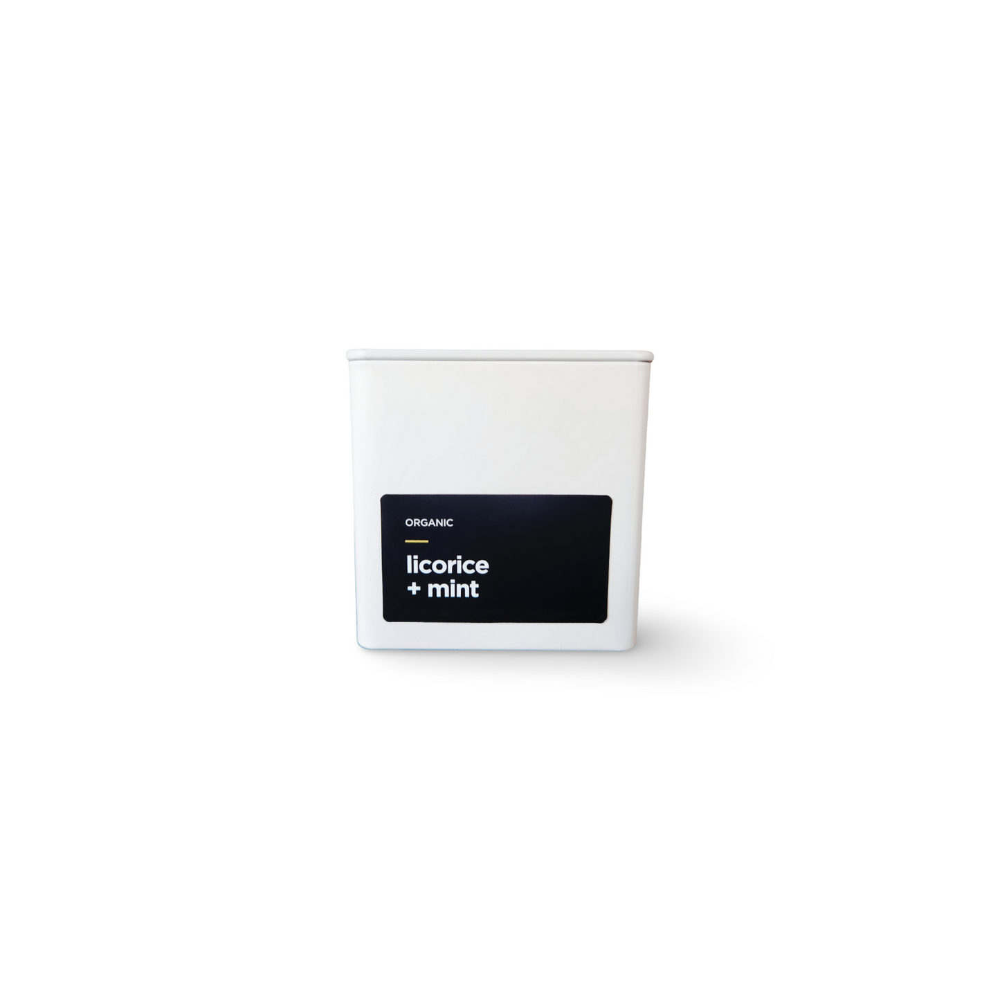 Monimo Licorice + Mint – premium herbal tea hand-packed in Australia in reusable medium-size white tin.